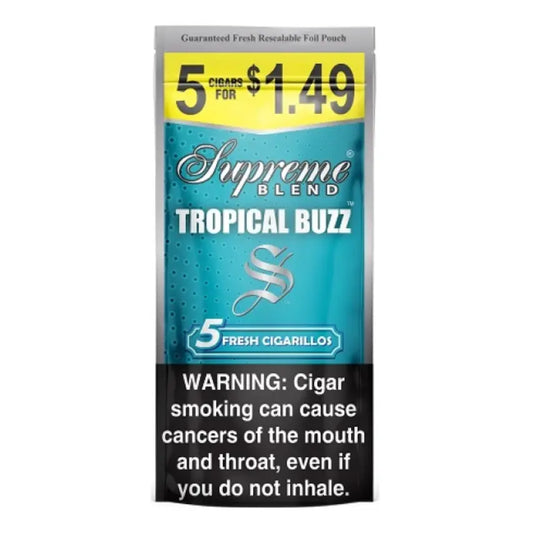SUPREME CIGARILLO 5/$1.49 TROP BUZZ 15/5 PK
