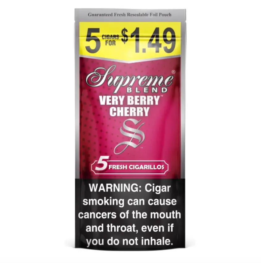 SUPREME CIGARILLO 5/$1.49 V BERRY CHERRY 15/5 PK