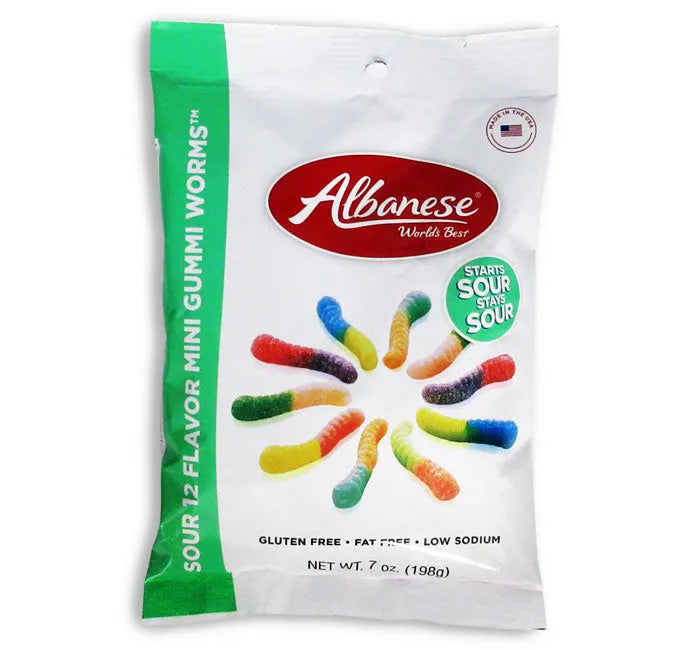 PEG ALBANESE SOUR MINI GUMMIE WORMS 6/7OZ