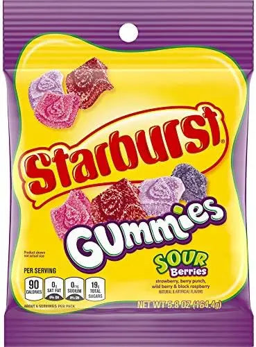 PEG STARBURST GUMMIES SOUR BERRY 6/5.8 OZ