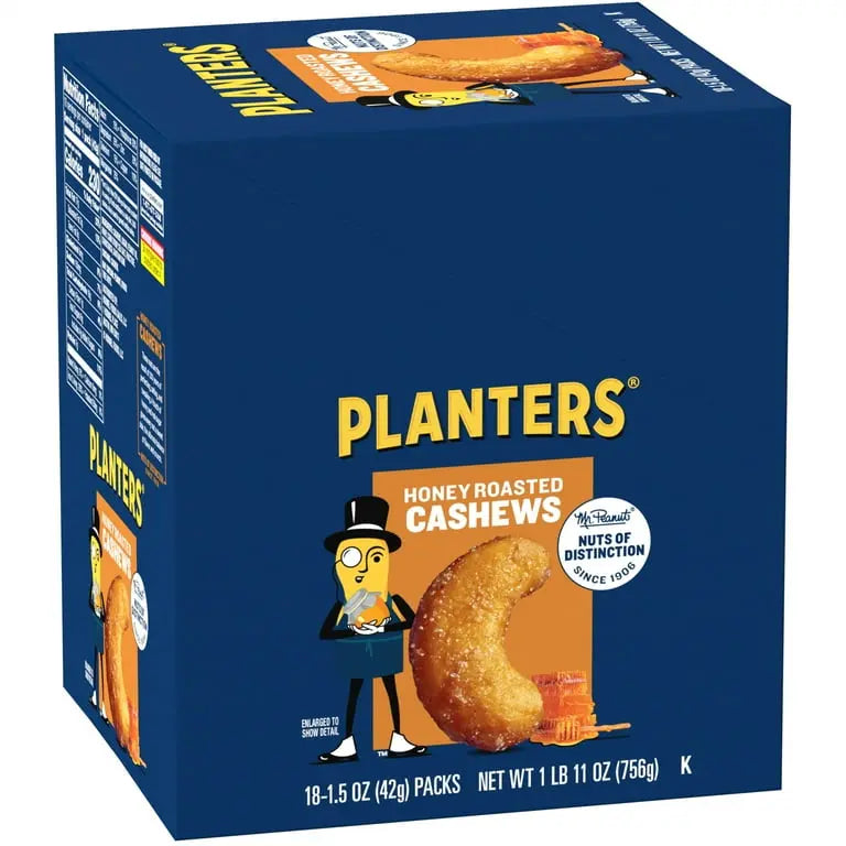 PLANTERS CASHEWS HONEY ROASTED 18CT