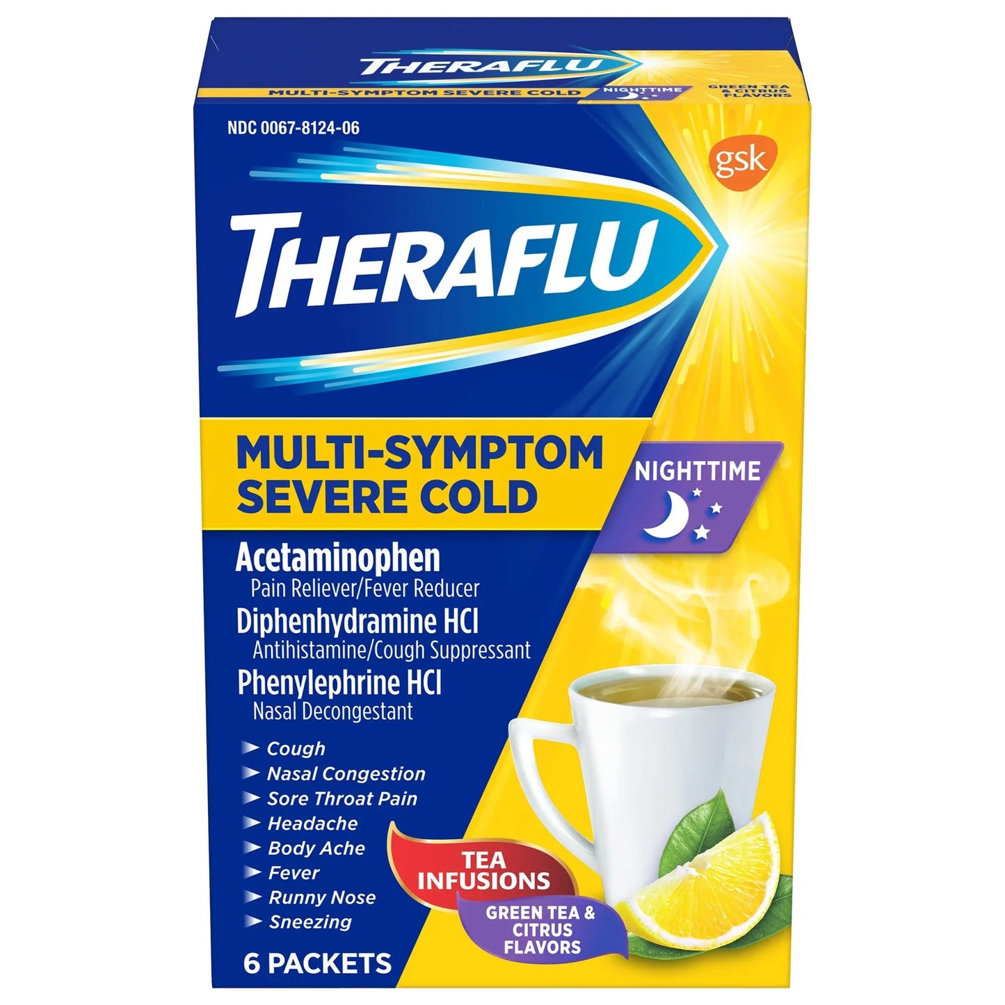 THERA FLU NIGHT SEVERE COLD CITRUS & GREEN TEA 6CT