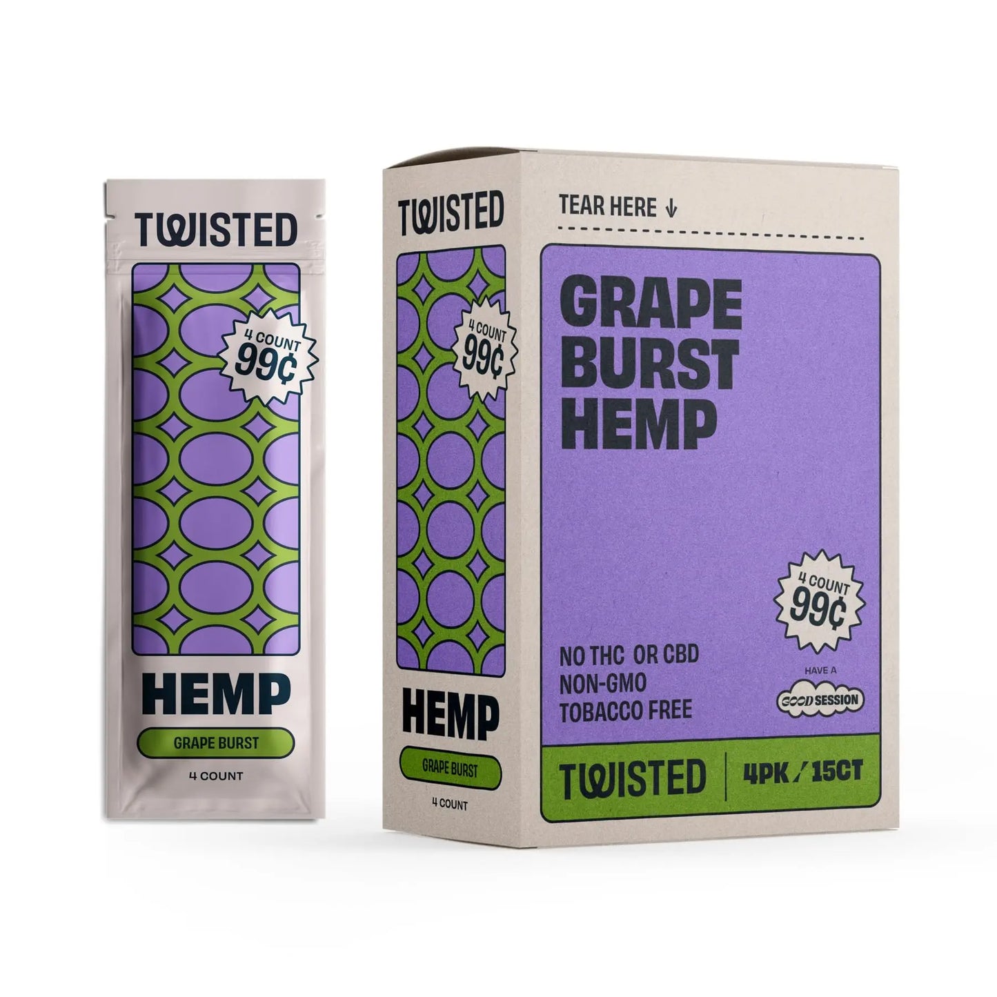 TWISTED HEMP WRAPS 4/99C GRAPE BURST 15CT