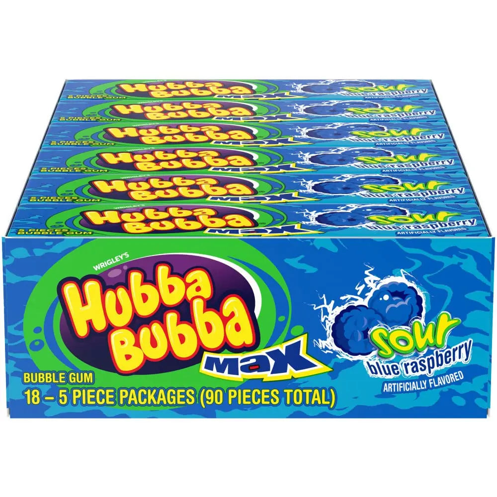 HUBBA BUBBA SOUR BLUE RASPBERRY GUM 18CT