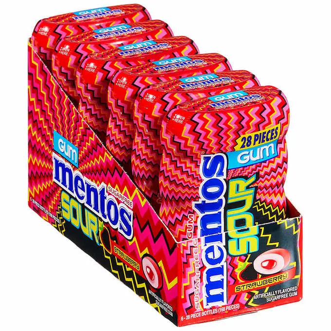 MENTOS GUM CUP 28P SOUR STRAWBERRY 6CT