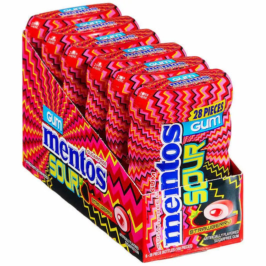 MENTOS GUM CUP 28P SOUR STRAWBERRY 6CT