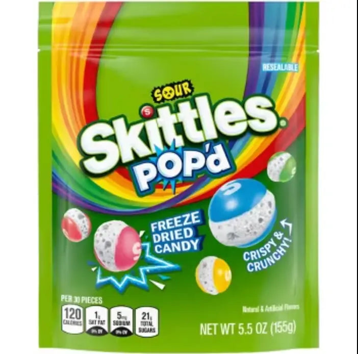 SKITTLES SOUR POP'D FREEZE DRIED CANDY 5.5OZ 8CT