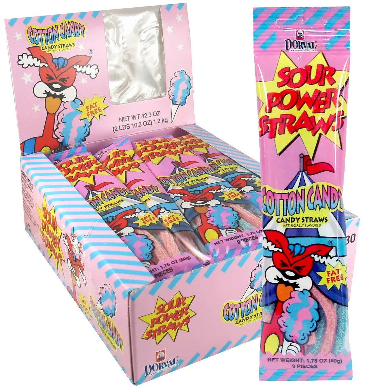 SOUR POWER STRAWS COTTON CANDY 24CT
