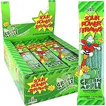SOUR POWER STRAWS GREEN APPLE 24CT