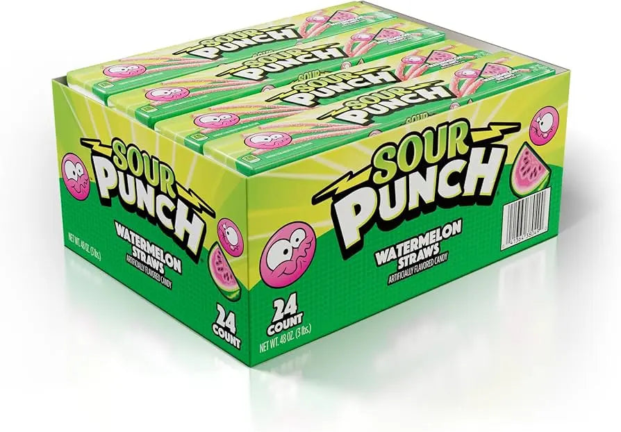 SOUR PUNCH STRAWS WATERMELON 24CT