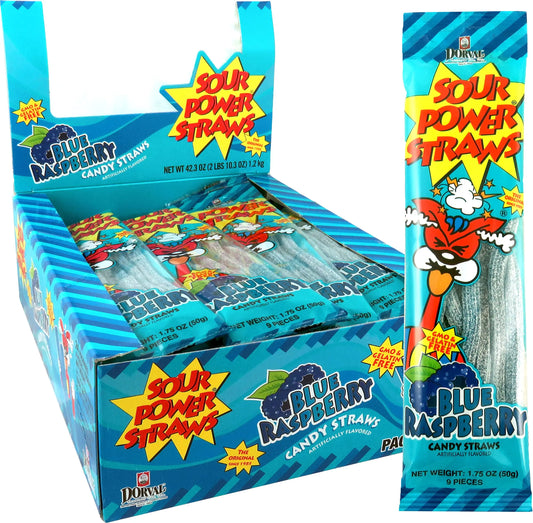 SOUR POWER STRAWS BLUE RASPBRY 24CT