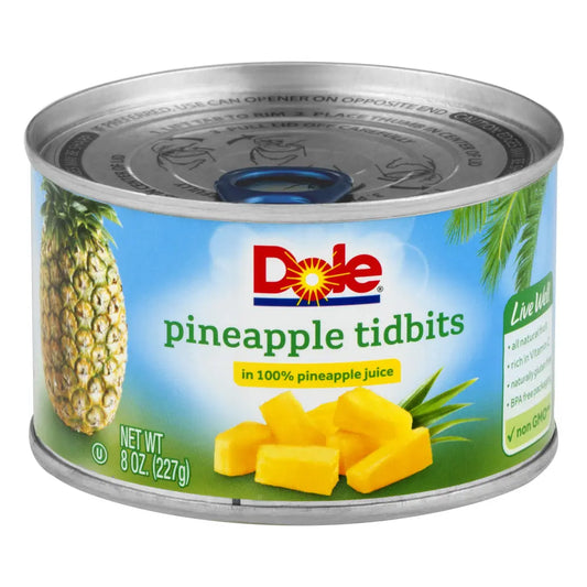 DOLE PINEAPPLE TIDBITS/JUICE 6/8 OZ