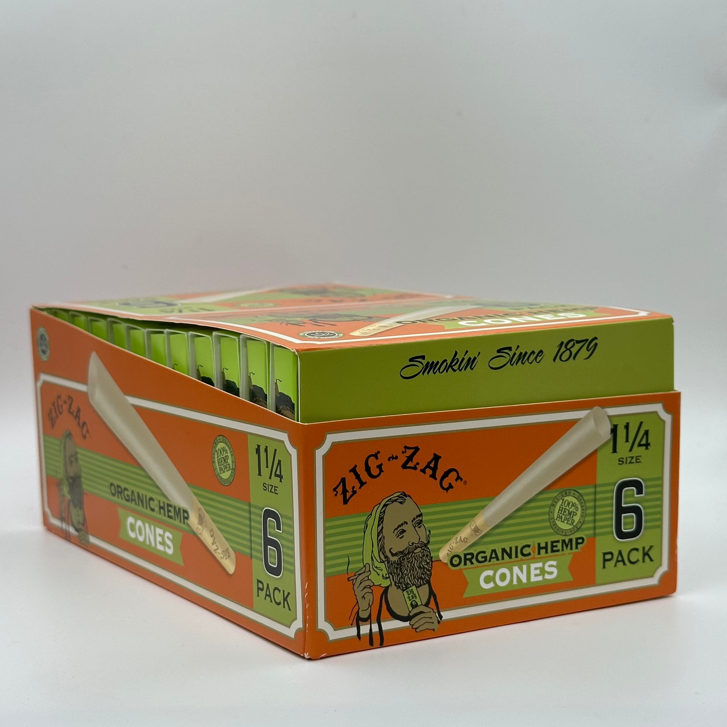 Zig Zag Paper Cones Organic Hemp 1 1/4 6PK - Chase Cash & Carry