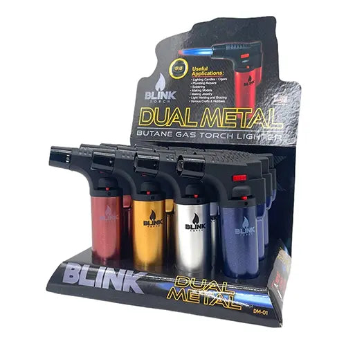 BLINK LARGE DOUBLE FLAME TRCH LGHTR METALLIC 12CT