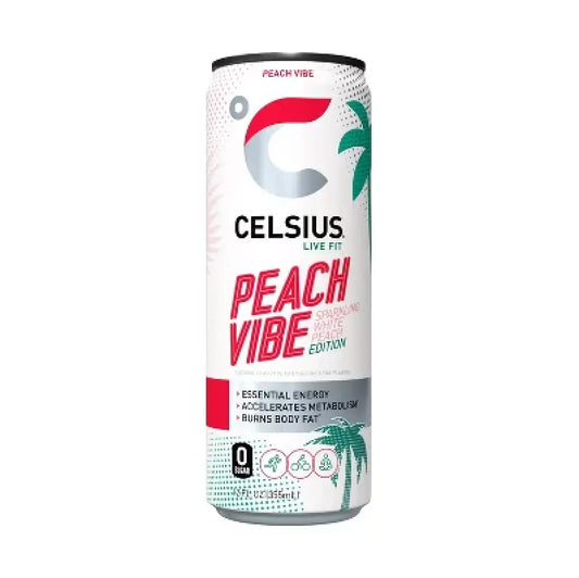 CELSIUS Peach Vibe 12/12 OZ - Chase Cash & Carry
