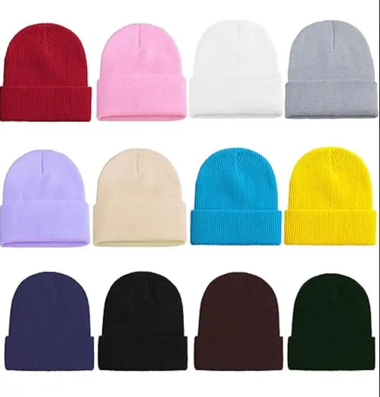 HATS WINTER BEANIE ASSORTED COLOR 12CT